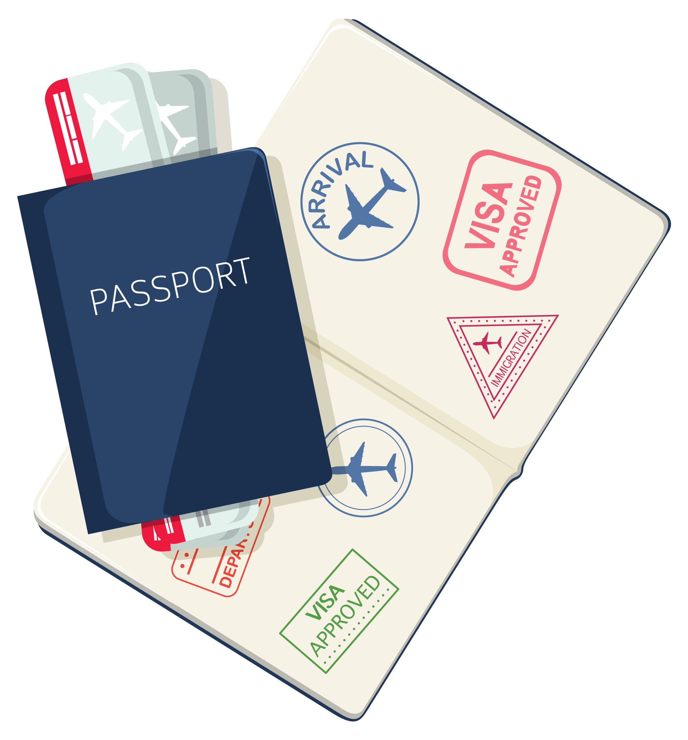 Passport with flight tickets on white background illustration